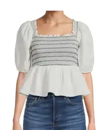 Something Navy Linen Blend Smocked Top - Size Small NWT