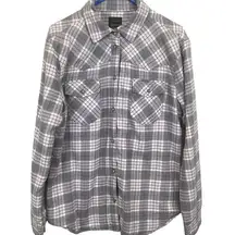 Jachs Girlfriend Flannel Faux Fur Button up shirt size X-Large gray purple plaid