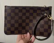Brown checkered wristlet