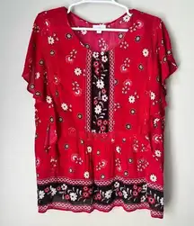 J.Jill Women’s Red Floral Short Sleeve Blouse Size XLP