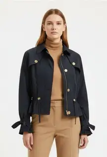 Adrienne Vittadini Dark Blue Zip Up Cropped Jacket M