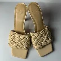 Marc Fisher  Leather Draya Braided Woven Sandal Heel Nude Size 6.5