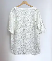 Women’s White Floral Lace See Thru Elbow Length Tunic / Swim Cover Up