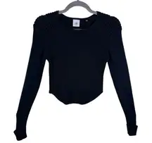 CAbi #3525 Prep Black Cropped Ribbed Knit Cuffed Long Sleeve Cotton Sweater XS
