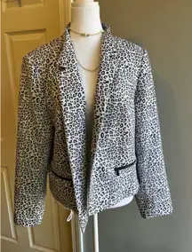Leopard Print Blazer Jacket, Open Front, Statement Style, Black White, Chic 16W