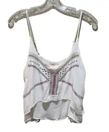 LF Native Rose Boho Tribal Embroidered Layered Blouse Tank Top White Size 10