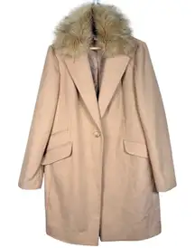 TOPSHOP Camel Faux Fur Collar Wool Blend Coat Women's US 10 UK 14 EUR 42