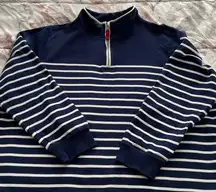 WoolOvers 100% organic cotton striped blue white marine sweater size XXL 1/4 zip