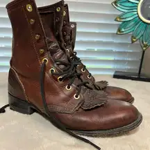 Santa Fe Boot Company Women's 7.5 Brown Leather Lace-Up Western Boots Vintage