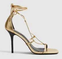 Reiss Kali Leather strappy Stiletto wrap Sandals in gold Metallic size 37 NWOT