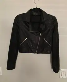 Princess Polly Faux Leather Black Cropped Moto Jacket