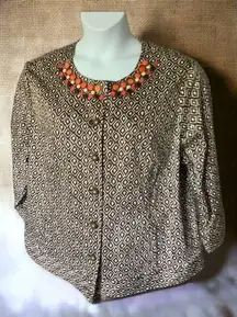 Ruby Rd brown diamond pattern cotton blend embellished neckline jacket top 20W