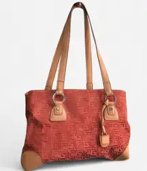 Y2K 90s Liz Claiborne Red Orange tan vintage shoulder hand bag purse satchel rectangular. Measurement in pics