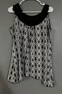 Carol Rose Black White Print Sleeveless Asymmetrical  Top Size Xlarge