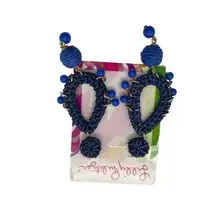 Lilly Pulitzer Alba Blue Raffia Drop Dangle Earrings Bead Accents Baubles NEW