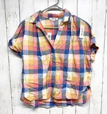 Madewell Shirt Women Size Small Plaid Collared Short Sleeve Button Down Blouse