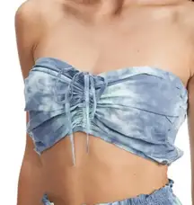 Roxy Bijou Smocked Back Bandeau Top Blue Tie-Dye‎ Size XL