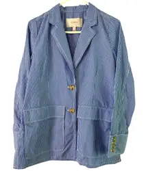 J.Crew‎ Striped Blazer Cotton Button Front Pockets Blue White Size 8