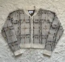 Sweater The Bets Mohair Full Zip Cardigan Jacket Plaid Cream M