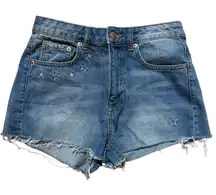 H&M Coachella Daydreamer Star Button Up‎ Shorts Raw Hem Women’s Size 6 Raw Hem