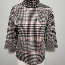 Max black tan houndstooth turtleneck knit top size small