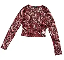 Vintage Almost Famous Y2K Corset Sheer Crop Maroon Top Size‎ L Artsy Boho Chic