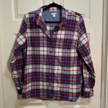 Women’s L.L. Bean Long Sleeve Button Down Flannel Shirt Red Blue Plaid Sz Large