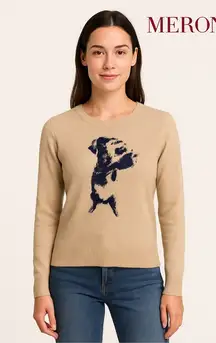 Merona Beige Dog Graphic Sweater Women’s Small Lightweight Knit Crewneck