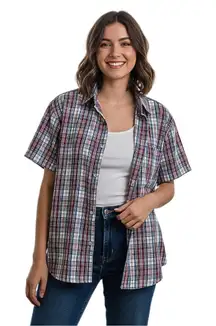 Woolrich Plaid Short Sleeve Button Shirt Size Medium