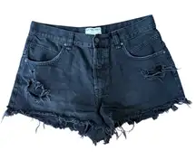 Free People We The Free Now Or Never Denim Shorts Distressed Black Size 28