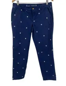 Old Navy Star Print Cropped Chino Capri Pants 4th of July Size 8 Navy Blue USA
