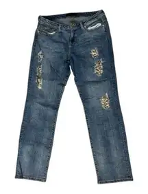 Poetic Justice Shaw Boyfriend Women Straight Jeans 30/32 Blue Stretch Studded