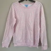 Draper James gingham crewneck pink and white sweatshirt size large 100% cotton