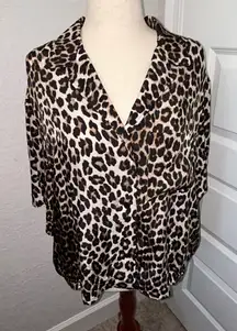 H&M Animal Print Button Front Boxy Short Sleeve Blouse Shirt Top Size L 