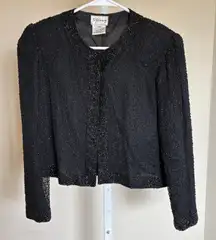 Vintage Stenay Womens‎ Silk Beaded Long Sleeve Jacket Blazer Size PS Black 80s