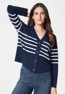 SPANX AirEssentials Striped Cardigan in Midnight Navy and Porcelain NWT