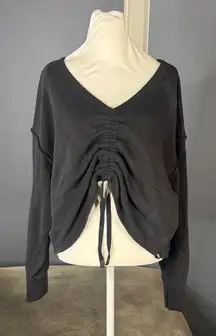 Women’s Joy Lab Black Cinch Front V-Neck Long Sleeve Casual Sweater Size L NWT