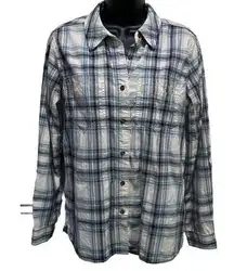 Carhartt  Plaid Shirt Womens White Blue Long Sleeve Button Up Size M (8/10)