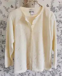 Vintage DRESS BARN Metallic Cardigan Shell 2pc Sweater Set Beaded 14/16 Large