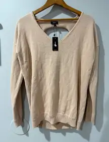 NWT! Express Knit Cutout Sweater V Neck Pink L Back‎ Slash Cutouts Ribbed Trim L