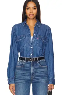Levi's Ultimate Women’s Western Denim Blue Button Down Shirt Medium Wash Size S