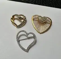 Lot Of 3 Pretty Rhinestone Heart Shaped Brooch Pins 1 Monet