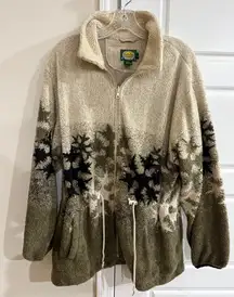 Cabela's Women's Beige and Green Zip-Up Drawstring Fleece Jacket XL