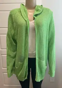 Quaker Factory  3X Lime Green Open-Knit Zip Cardigan Sweater Jacket Sequins Hood