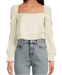 GIANNI BINI Ivory Puffed Sleeve‎ Cropped Peasant Blouse Top Square Neck Medium