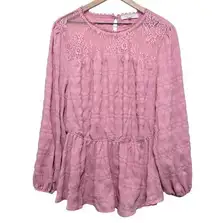 Women's Sweet Rain pink lace boho peasant peplum blouse size 3x