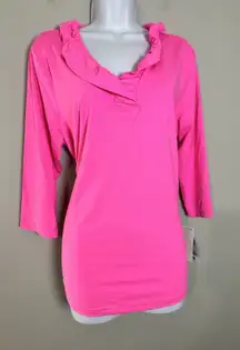 Lulu B Ruffle Neck 3/4 Sleeve Top Hot Pink COOLING NWT SIZE XL UPF 50+