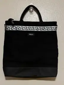 Versace Black Tote | Shoulder Bag | Silver Greek Key Design