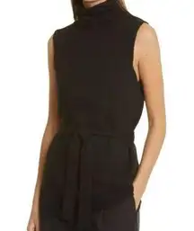 Vince Women's Sleeveless Turtleneck Belted Top Black Size S Casual wool cashmere