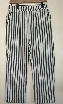 Skies Are Blue Black‎ White Striped Cotton Pants M Pull-On High Rise